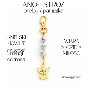 Anioł Stróż brelok pamiątka z aniołkiem i anielskim howlitem