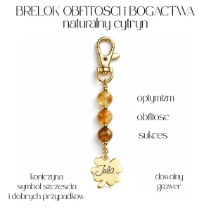 Bralok Bogactwa i Obfitości naturalny cytryn z koniczynką na szczęście