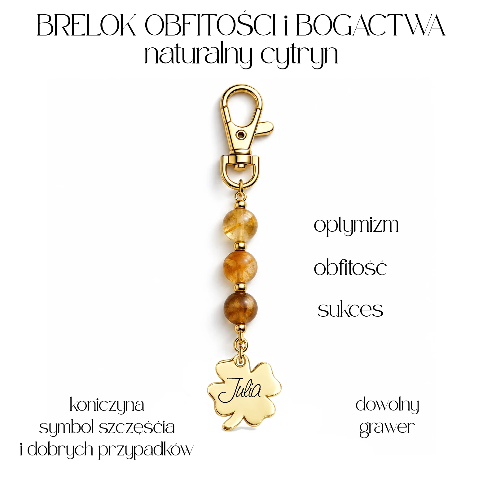 Bralok Bogactwa i Obfitości naturalny cytryn z koniczynką na szczęście