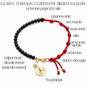 Bransoletka Czarny Turmalin i Czerwone Siedem Węzłów z grawerem