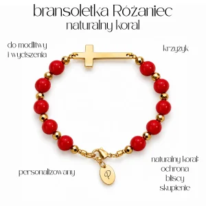 Bransoletka Mini RÓŻANIEC naturalny koral z personalizacją