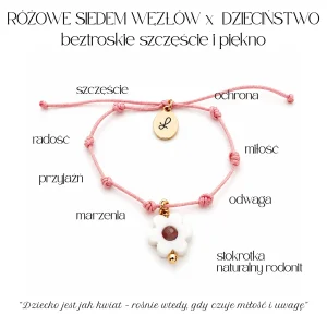Bransoletka Różowe Siedem Węzłów x Dzieciństwo Osobisty Talizman dla Twojej Córki