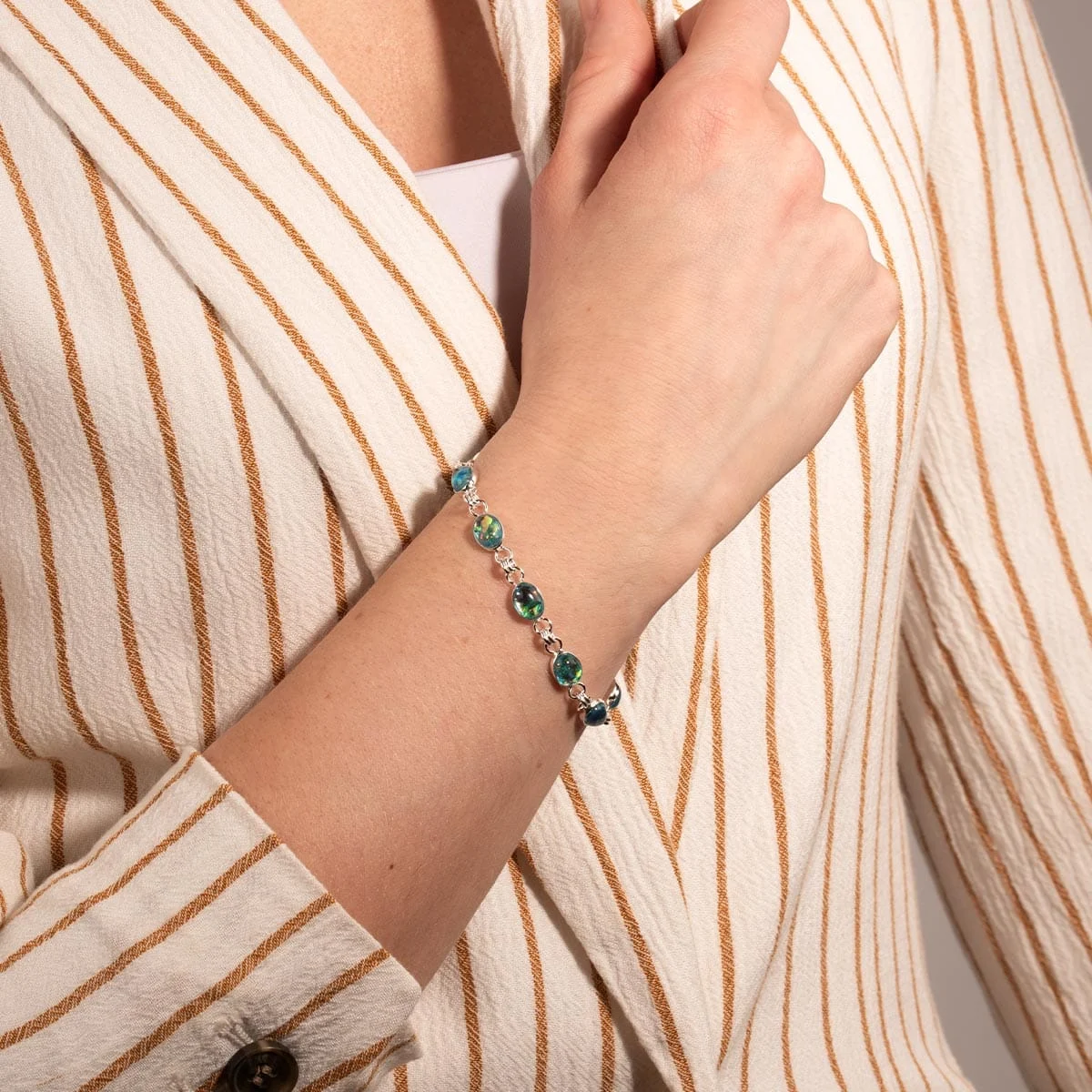 Bransoletka srebrna stone opal morski - obrazek 2
