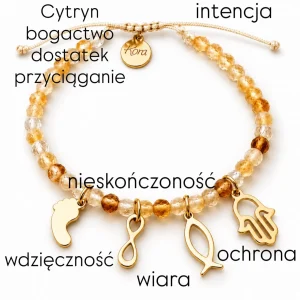 Bransoletka z Cytrynem i Symbolami – Bogactwo, Wiara, Ochrona