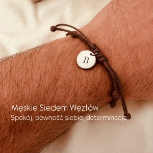 Brązowe Siedem Węzłów Męska bransoletka z inicjałem – Spokój i Determinacja