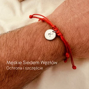 Czerwone Siedem Węzłów Męska bransoletka z inicjałem – Ochrona i Szczęście