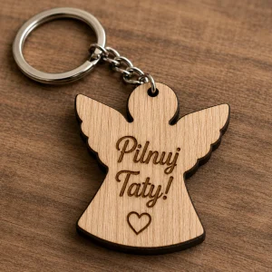 Drewniany Brelok z grawerem Pilnuj Taty