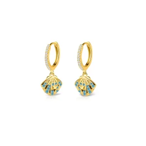 Kolczyki pozłacane kółka z muszelką z cyrkoniami