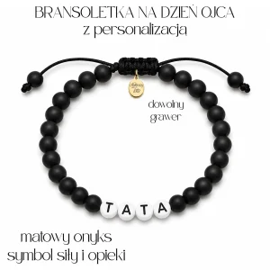 Męska Bransoletka z Onyksu na Dzień Ojca z napisem TATA i dowolnym grawerem