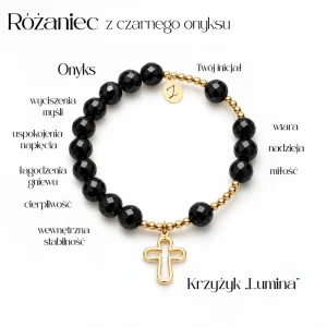 Różaniec bransoletka z Czarnego Onyksu z grawerem pamiątka